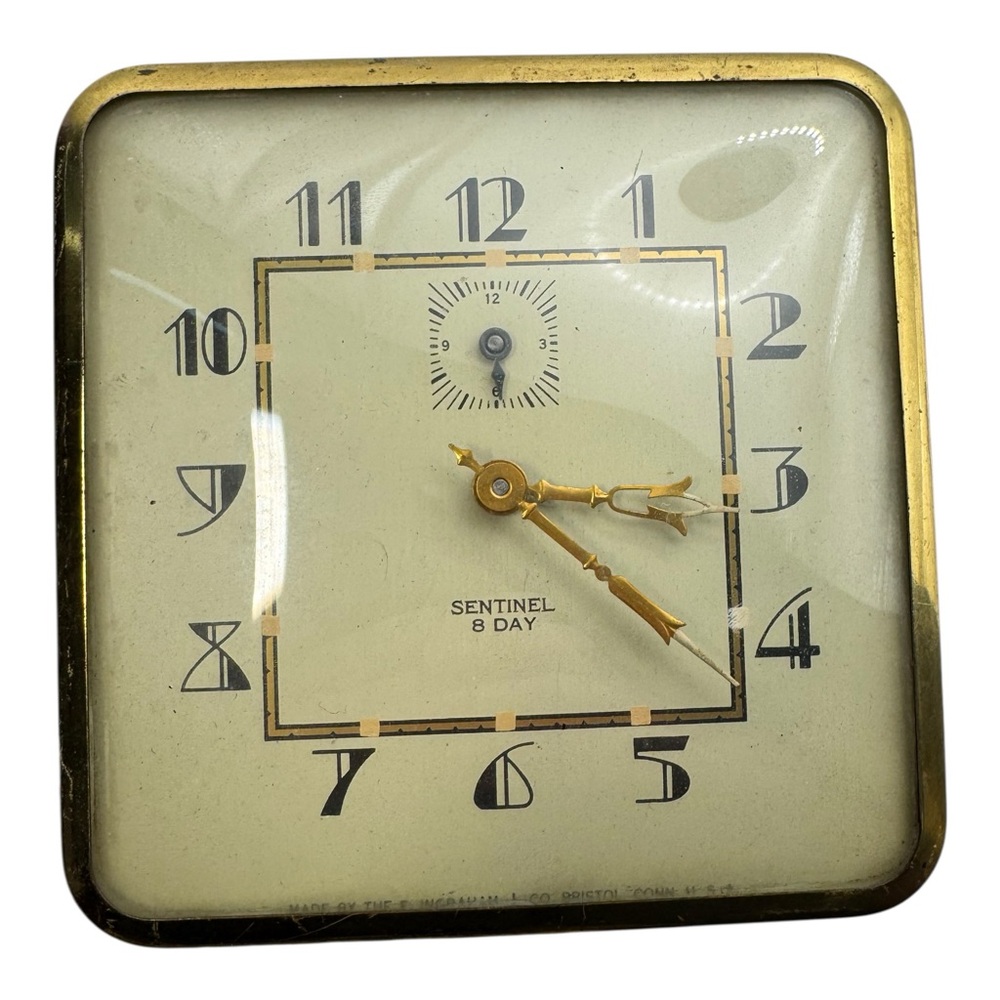 Vintage Ingraham Sentinel 8‎ Day Wind-Up Alarm Clock Art Deco Bristol CT
